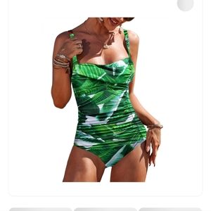 Ekouaer Women's Ruched Tummy Control One Piece Swimsuit with Vintage Retro Push